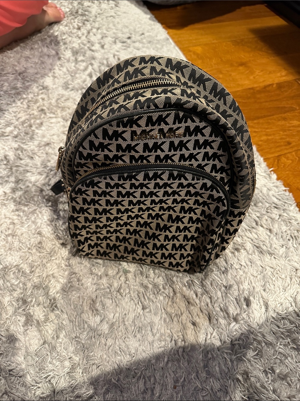 Michael Kors Beige and Black MK Logo Mini Backpack